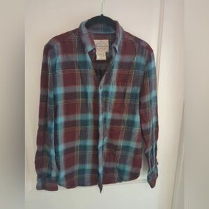 St Johns Bay striped plaid red teal shirt 100% cotton